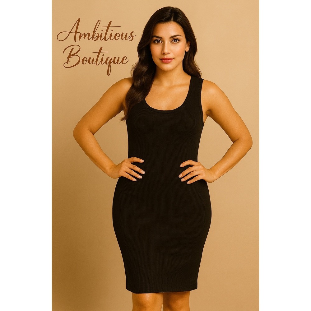 Ambiance Black Sleeveless Ribbed Midi Dress‎ / Size Small / Sku0105
